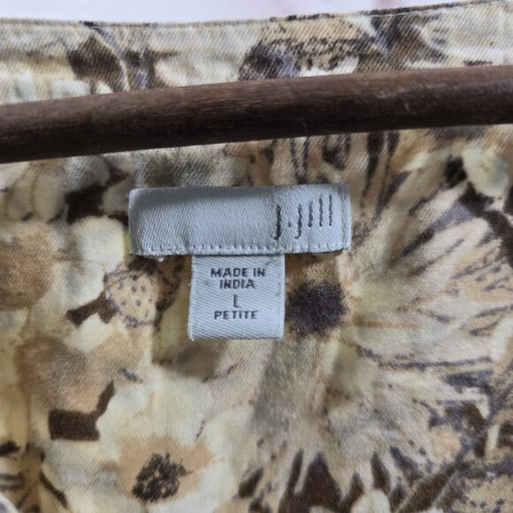 J Jill Shirt Womens Large P Petite Yellow Beige Floral Button Up Popover Notch - Picture 3 of 10